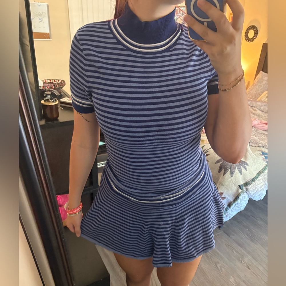 Free People Montecito Set- Striped Turtle Neck & Mini Skirt (womens M)